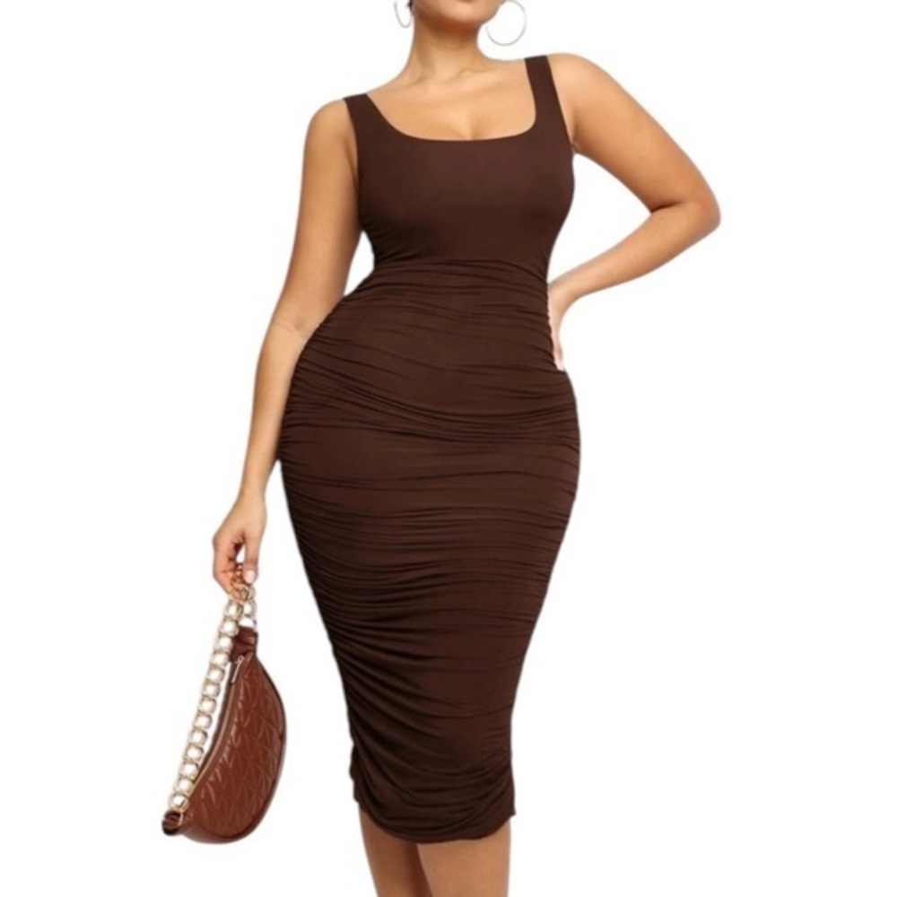 NWT Shapellx Brown Tank Ruched Shaping Dress Size Medium‎